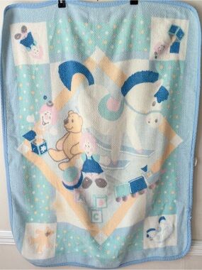 Vintage Sears Colormates Rocking Horse Pastel Baby Blanket